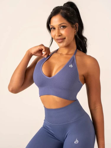 Топ Ryderwear Lift Rib Seamless Halter Sports Bra - Denim Blue