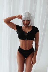 Топ Fitzona BLACK SWIMSUIT TOP WITH SLEEVES AND ZIPER
