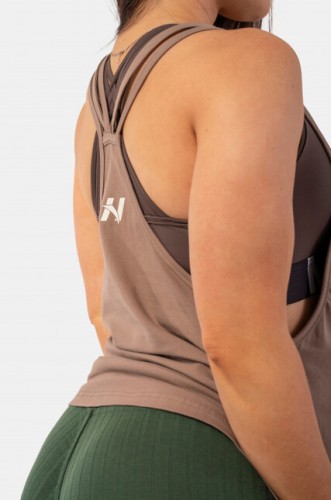 Майка Sleeveless Loose Cross Back Tank Top "Feeling Good" Brown 419