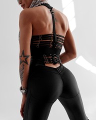 Леггинсы FZ Black Shiny Leggings with Strappy Back