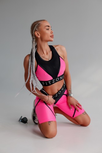 Топ FZ Shiny Neon-Pink Top with Black Mesh and Logo Elastic