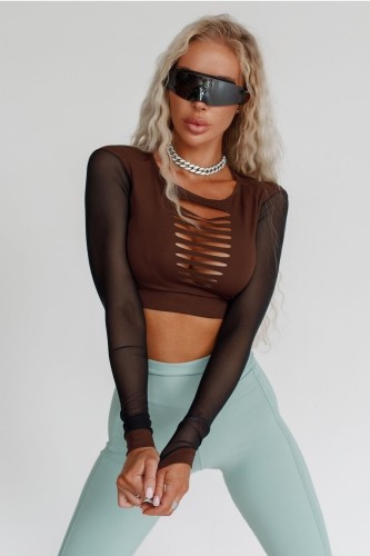 Топ Fitzona BROWN TOP WITH TULE LONG SLEEVES