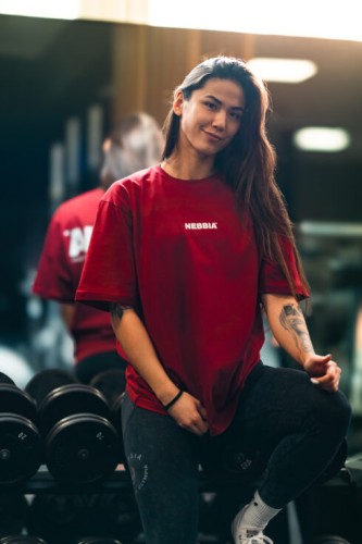 Футболка Nebbia Oversized T-shirt GYM ESSENTIALS Dark Red 381
