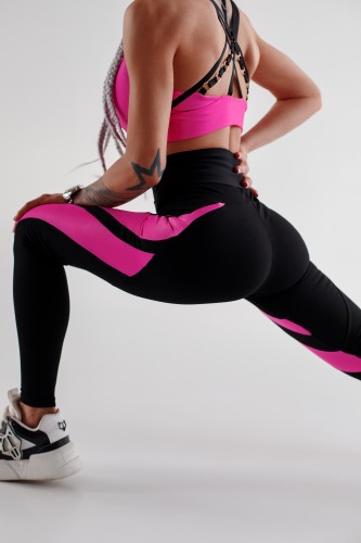 Леггинсы FZ Black V-Belt Leggings with Pink Shiny Inserts 