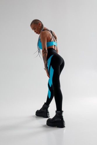 Легінси FZ Black V-Belt Leggings with Blue Shiny Inserts 
