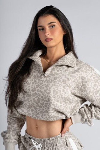 Кофта Nebbia Half-Zip Leopard Sweatshirt PRIMAL Cream Leopard 866