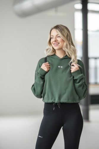 ХУДІ LOOSE FIT CROP HOODIE ICONIC DARK GREEN 421
