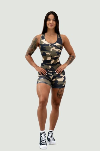 Комбинезон Nebbia One-Piece Workout Bodysuit 5″ GYM RAT Camo Green 512