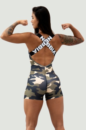 Комбинезон Nebbia One-Piece Workout Bodysuit 5″ GYM RAT Camo Green 512