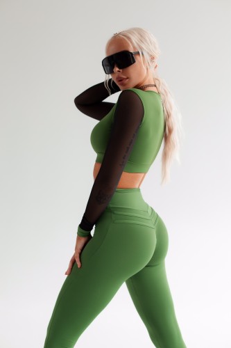 ТОП GREEN TOP WITH TULE LONG SLEEVES