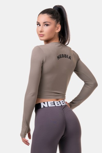 ТОП LONG SLEEVE THUMBHOLE SPORTY CROP TOP MOCHA 585